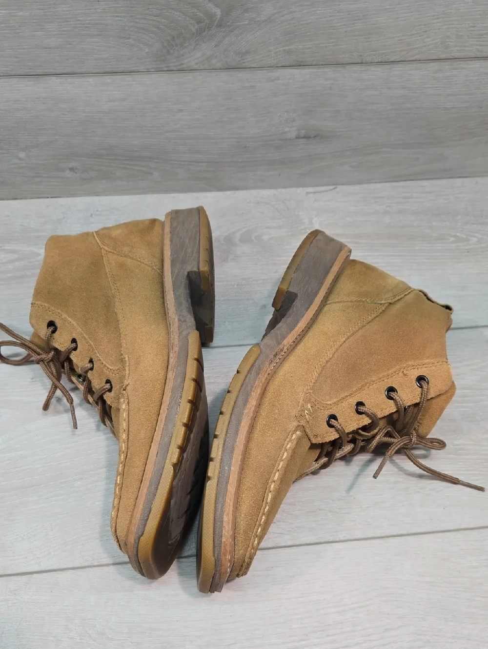 Vintage Wrangel Men's Suede Moc Square Toe Lace-Up Boots in Chestnut Sz 8.5M